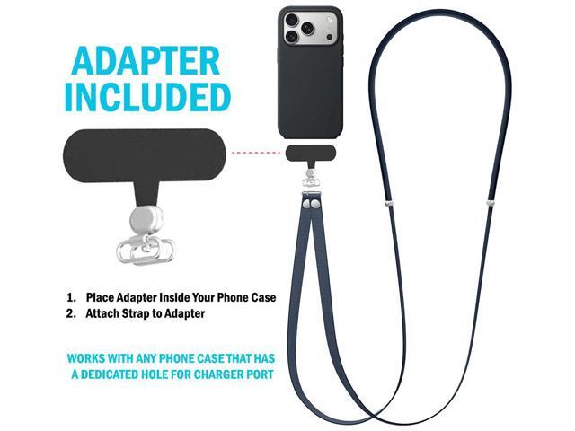 Crossbody Phone Strap Double Lanyard with Universal Adapter for Case - Navy Blue