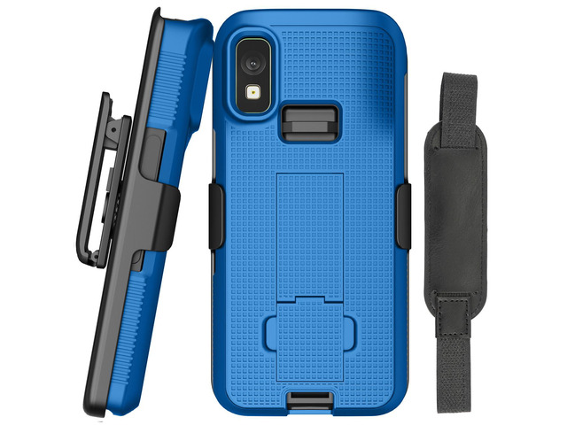 Blue Hard Case + Hand Strap + Belt Clip Holster for Zebra TC501 Scanner