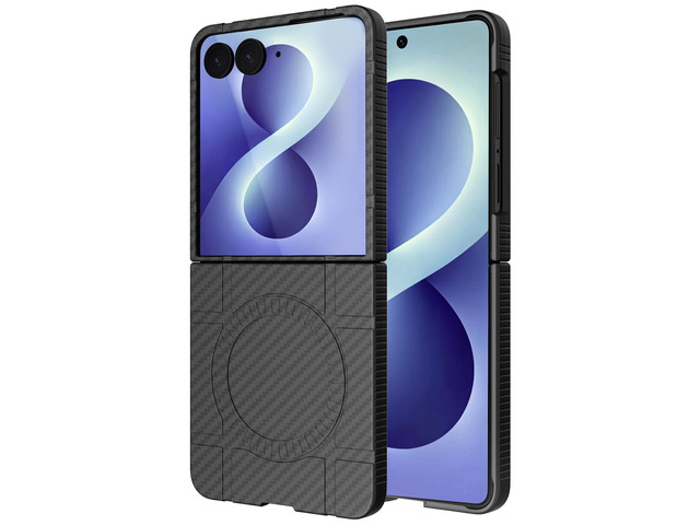 Slim Hard Case for Samsung Z Flip 8 - Carbon Fiber Design, Compatible w/ MagSafe