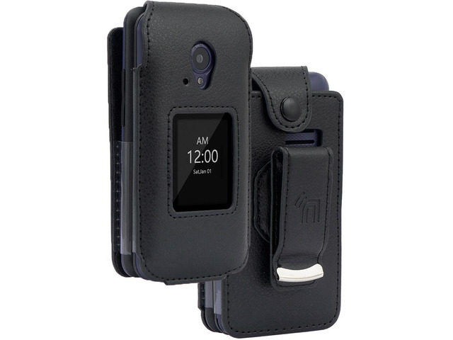 Leather Case Screen Guard Belt Clip for NUU F4L Flip Phone / Blu Tank Flip / F42