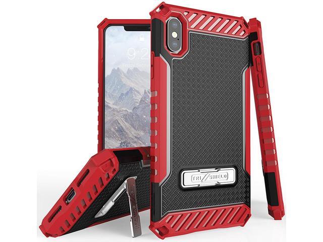 Red Tri-Shield Rugged Case Cover Metal Stand + Strap for Apple iPhone Xs Max