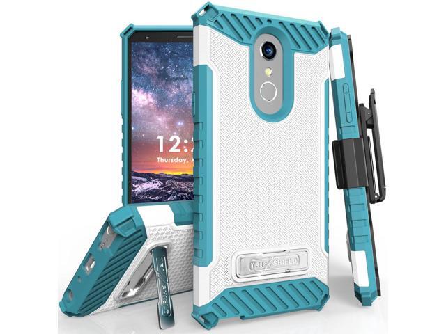 White/Turquoise Case Cover Stand + Belt Clip Holster for LG Q Stylus, Stylo 4