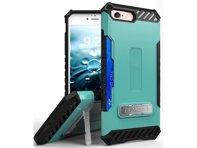 Aqua Mint Rugged Case Credit Card Slot Cover and Wrist Strap for iPhone 8/7