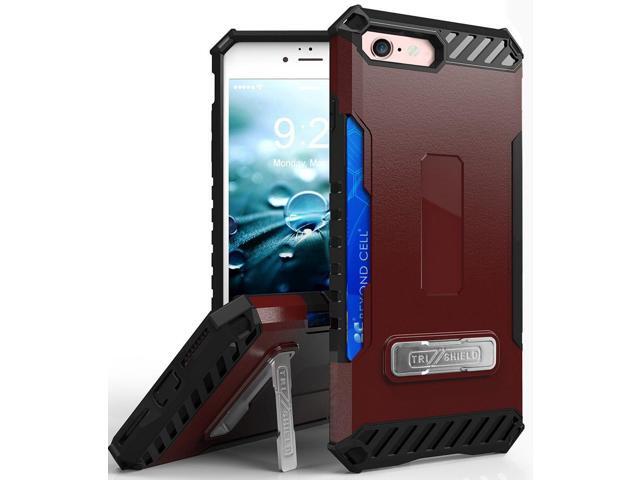 Burgundy Red Rugged Case Credit Card Slot Cover and Strap for iPhone 8, iPhone 7