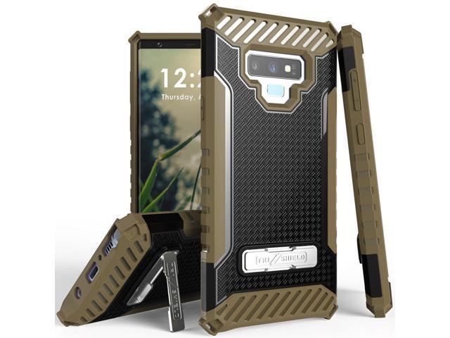 Brown Tri-Shield Rugged Case Cover Metal Stand + Strap for Samsung Galaxy Note 9