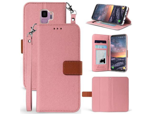 ROSE GOLD PINK WALLET CASE STAND + WRIST STRAP FOR SAMSUNG GALAXY S9