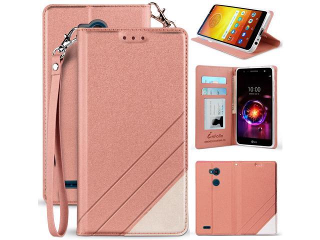 Rose Gold Wallet Case Slot Cover Stand Wrist Strap for LG X Power 3 (2018)