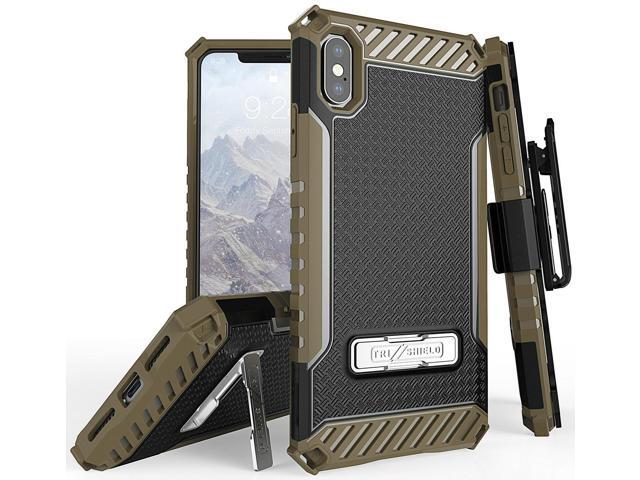 Brown Tri-Shield Rugged Case Cover + Belt Clip Holster for Apple iPhone Xs Max