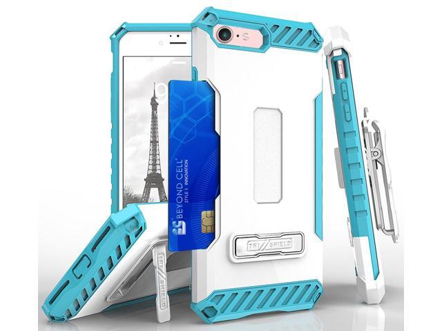 WHITE TURQUOISE STAND CASE + BELT CLIP HOLSTER + STRAP FOR APPLE iPHONE 7/8