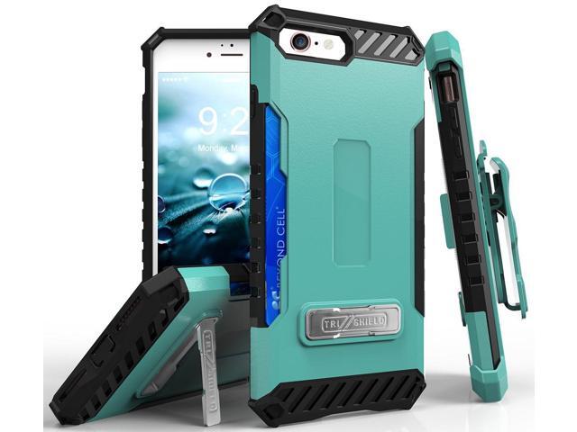 Aqua Mint Case Stand Card Slot Cover Lanyard Strap and Belt Clip for iPhone 8, 7