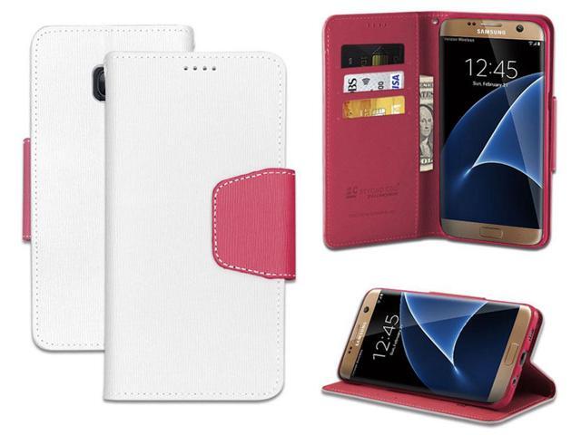 WHITE PINK INFOLIO WALLET CREDIT CARD CASH CASE STAND FOR SAMSUNG GALAXY S7 EDGE