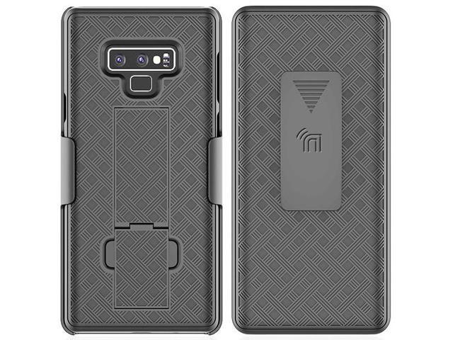 Black Ribbed Case Kickstand Cover + Belt Clip Holster for Samsung Galaxy Note 9