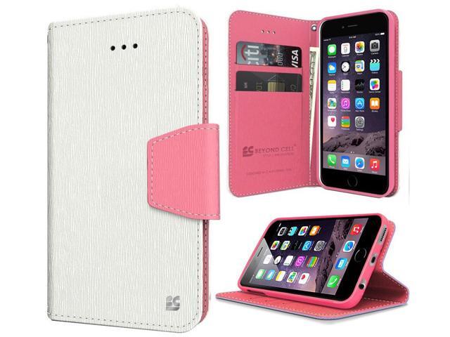 WHITE PINK INFOLIO WALLET CREDIT CARD ID CASH CASE STAND FOR APPLE iPHONE 6 4.7'