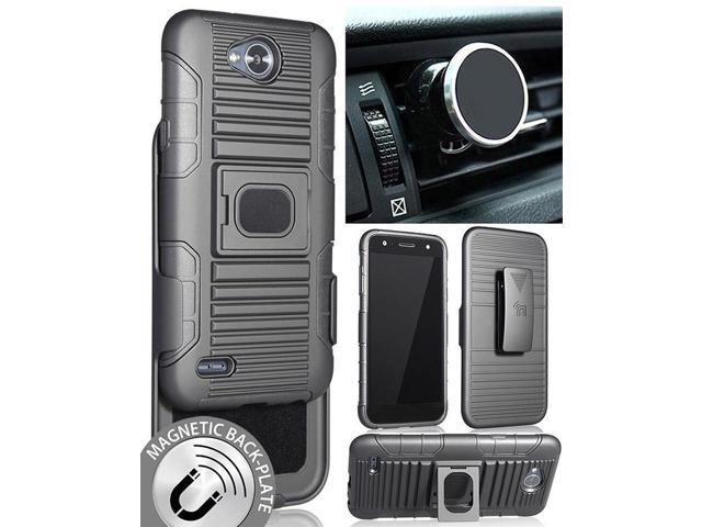 Black Case + Belt Clip + Magnetic Car Mount for LG X Power 2, X Charge, Fiesta 2