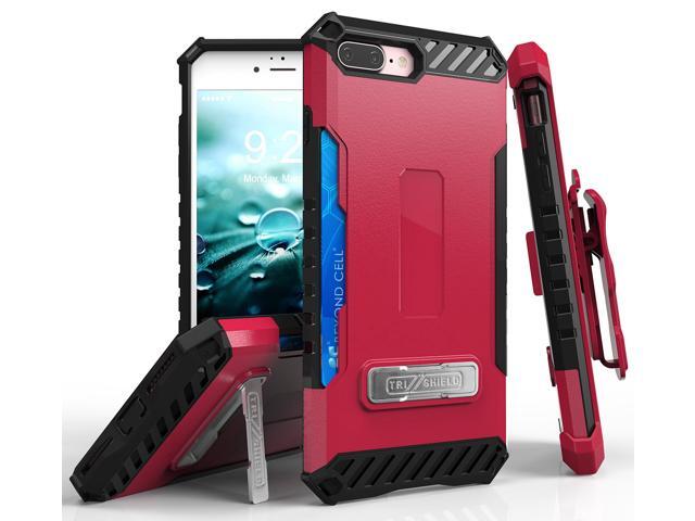 HOT PINK TRI-SHIELD CASE + BELT CLIP HOLSTER CARD SLOT STAND FOR iPHONE 7/8 PLUS