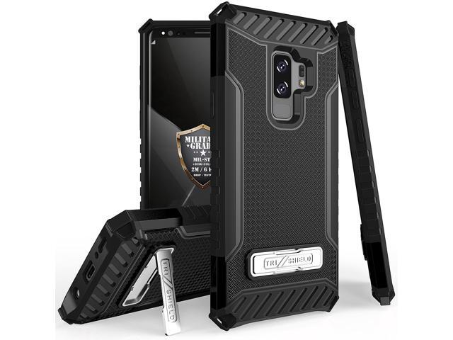 BLACK TRI-SHIELD RUGGED CASE COVER STAND STRAP FOR SAMSUNG GALAXY S9 PLUS, S9+