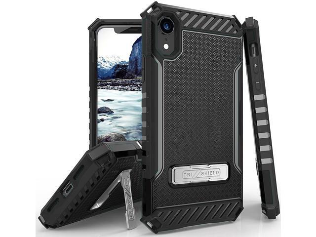 Black Tri-Shield Rugged Case Cover Metal Stand + Strap for Apple iPhone XR 6.1'