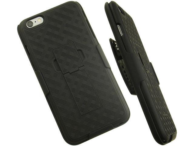 BLACK WEAVE KICKSTAND HARD CASE + BELT CLIP HOLSTER STAND FOR iPHONE 6 PLUS 5.5'
