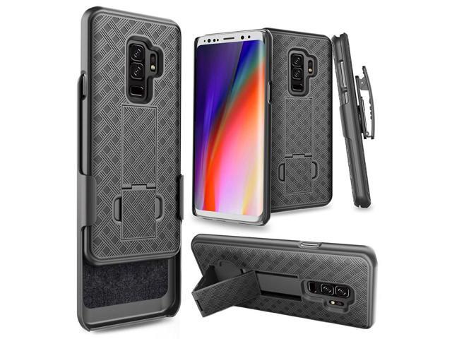 Black Kickstand Case Cover + Belt Clip Holster for Samsung Galaxy S9 Plus, S9+