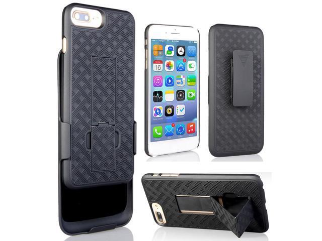 BLACK RUBBERIZED KICKSTAND CASE + BELT CLIP HOLSTER STAND FOR iPHONE 7/8 PLUS