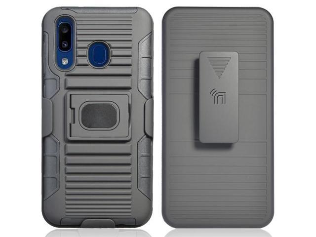 Black Rugged Grip Case with Stand + Belt Clip Holster for Samsung Galaxy A20/A30