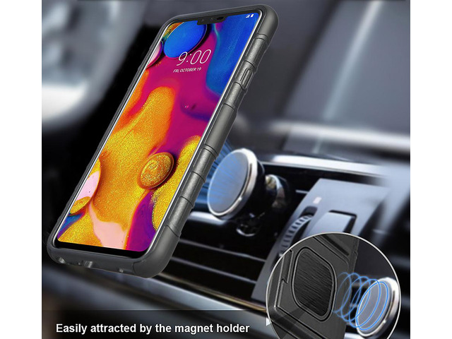 Black Magnet Grip Case Rugged Cover Stand + Belt Clip Holster for LG V40 ThinQ