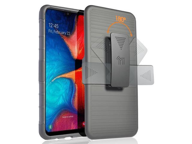 Black Rugged Grip Case with Stand + Belt Clip Holster for Samsung Galaxy A20/A30