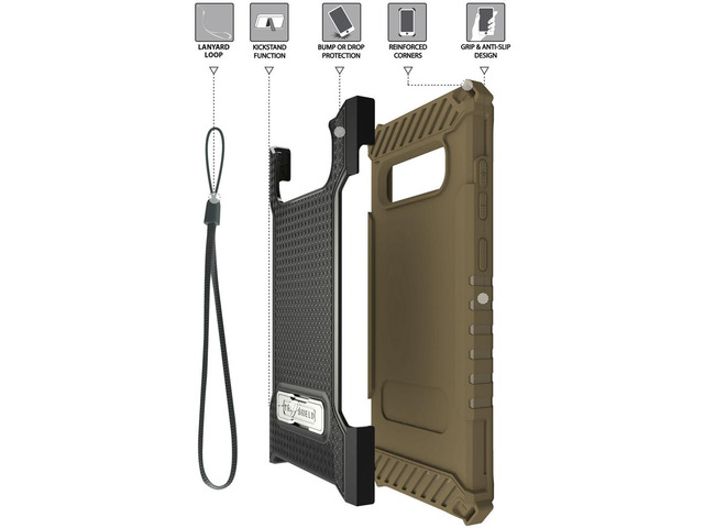 Brown Rugged Tri-Shield Case Cover Kickstand Wrist Strap for Samsung Galaxy S10
