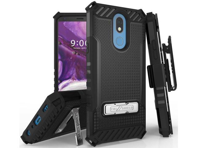 Black Tri-Shield Rugged Case Cover + Belt Clip Holster for LG Xpression Plus 2