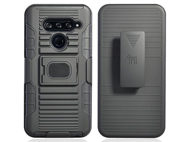 Black Magnet Grip Case Rugged Cover Stand + Belt Clip Holster for LG V40 ThinQ