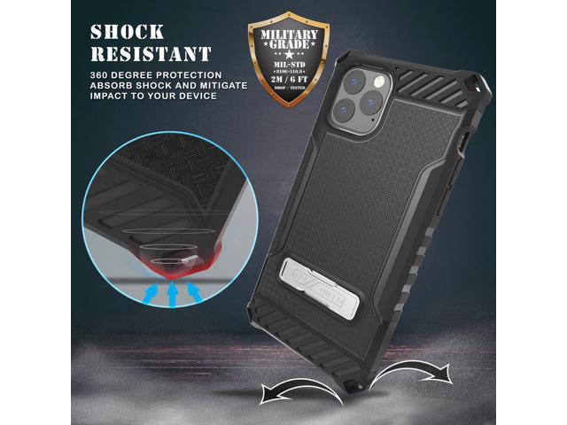 Black Rugged Tri-Shield Case Cover Kickstand Lanyard Strap for iPhone 11 Pro Max