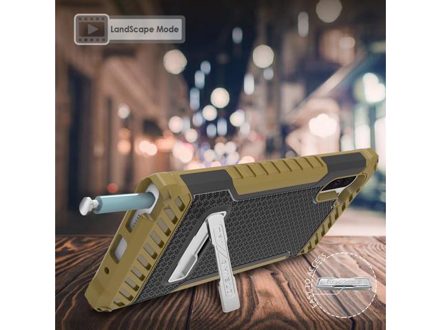 Brown Rugged Tri-Shield Case Cover Kickstand Strap for Samsung Galaxy Note 10
