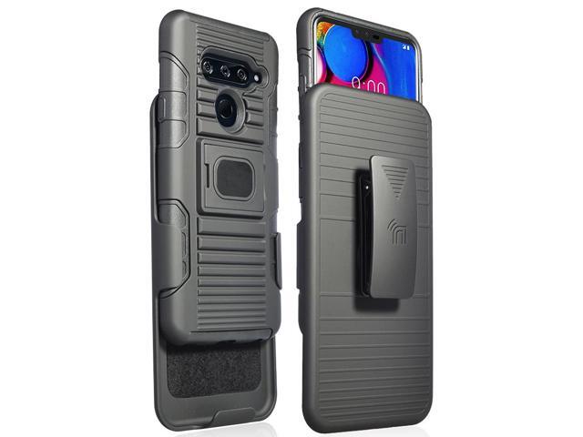 Black Magnet Grip Case Rugged Cover Stand + Belt Clip Holster for LG V40 ThinQ