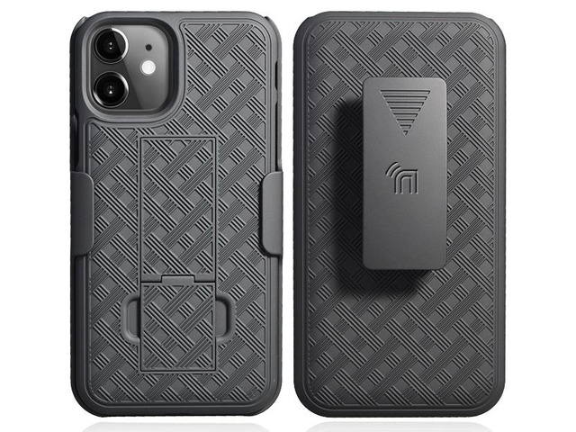 Black Kickstand Case Cover Belt Clip Holster Tempered Glass for Apple iPhone 11