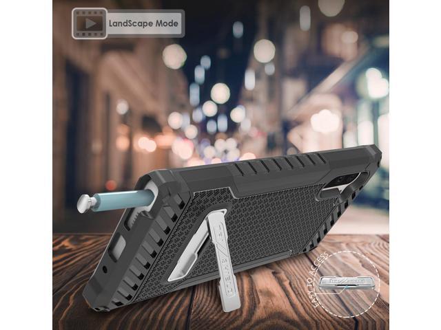 Black Rugged Tri-Shield Case Cover Kickstand Lanyard for Samsung Galaxy Note 10