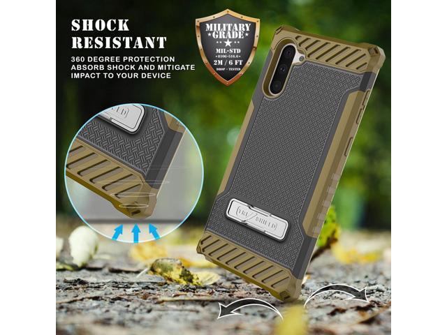 Brown Rugged Tri-Shield Case Cover Kickstand Strap for Samsung Galaxy Note 10