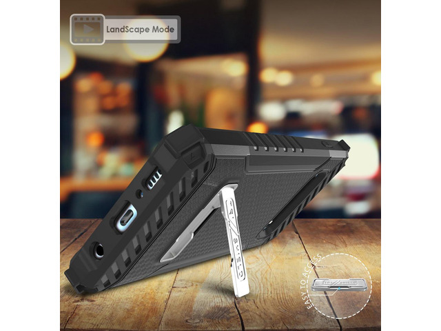 Black Rugged Tri-Shield Case Cover with Kickstand Lanyard for Samsung Galaxy S10