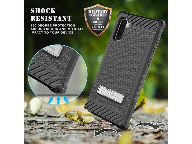 Black Rugged Tri-Shield Case Cover Kickstand Lanyard for Samsung Galaxy Note 10