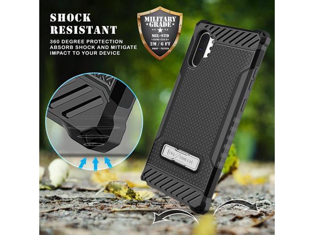 Black Rugged Tri-Shield Case Cover Kickstand + Lanyard for Galaxy Note 10 Plus