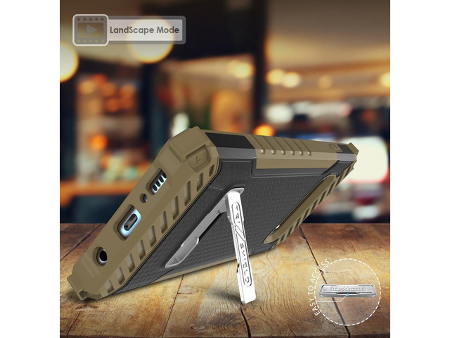 Brown Rugged Tri-Shield Case Cover Kickstand Wrist Strap for Samsung Galaxy S10