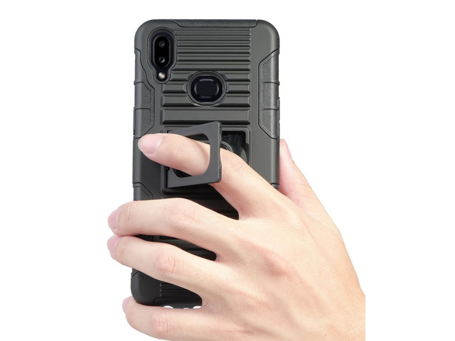 Black Rugged Case + Belt Clip + Magnetic Car Mount for Samsung Galaxy A10s 2019