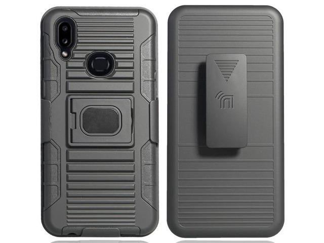 Black Rugged Case + Belt Clip + Magnetic Car Mount for Samsung Galaxy A10s 2019