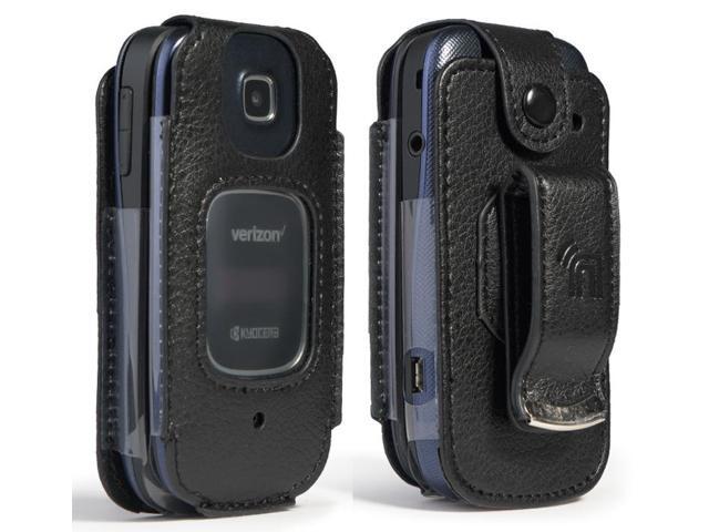 nakedcellphone fitted series compatible with verizon kyocera cadence 4g lte s2720 phone case, [black vegan leather] form-fit cover with [built-in...