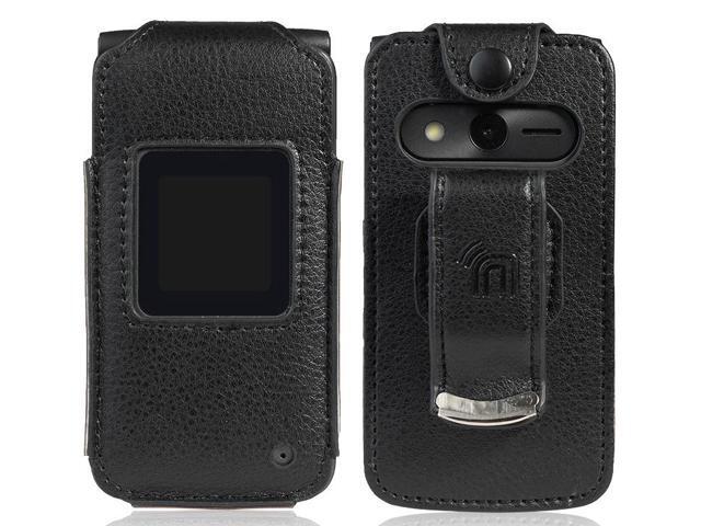 case for etalk phone, nakedcellphone [black vegan leather] form-fit cover with [built-in screen protection] and [metal belt clip] for...