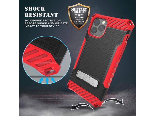 Red Rugged Tri-Shield Case Cover Stand Wrist Strap Lanyard for iPhone 11 Pro Max