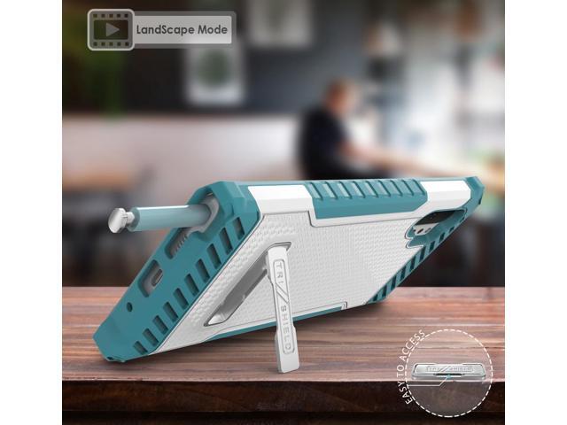 White Turquoise Rugged Case Cover Kickstand + Lanyard for Galaxy Note 10 Plus