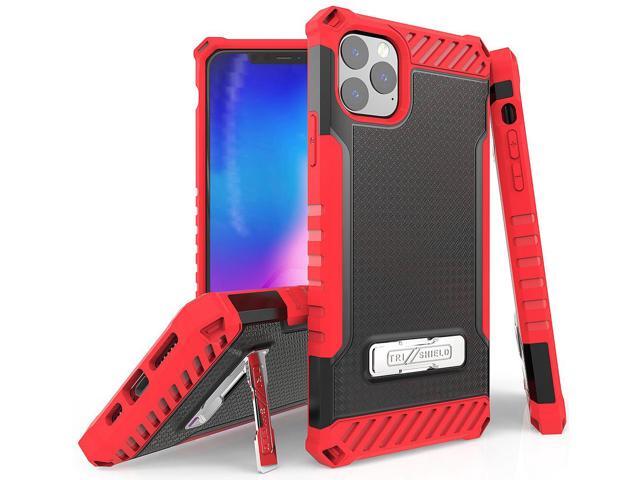 Red Rugged Tri-Shield Case Cover Stand Wrist Strap Lanyard for iPhone 11 Pro Max
