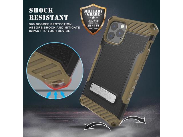 Brown Rugged Tri-Shield Case Cover Kickstand Strap for Apple iPhone 11 Pro Max