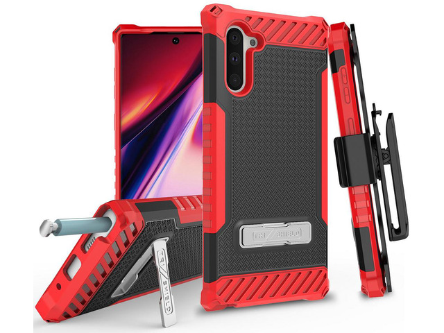 Red Rugged Case Kickstand Cover + Belt Clip + Strap for Samsung Galaxy Note 10