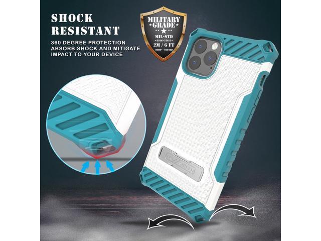 White Turquoise Rugged Case Kickstand Cover Lanyard Strap for iPhone 11 Pro
